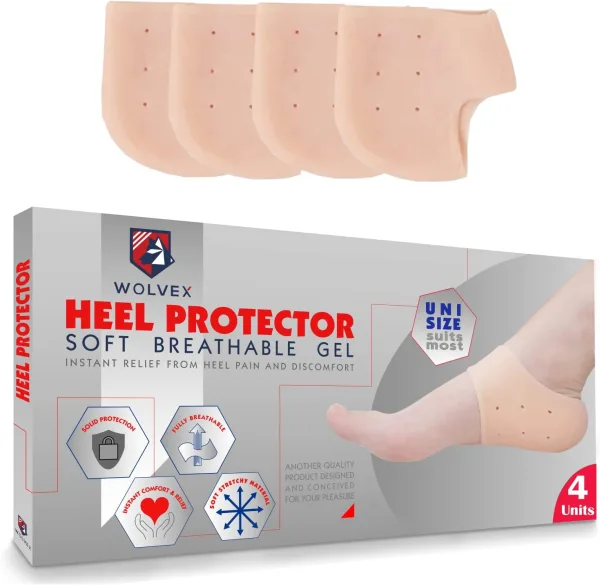 2 Pairs Silicone Gel Heel Sleeves, Heel Protectors Breathable Heel Cushion pad for Plantar Fasciitis Pain Heel Cups Protectors Plantar, Achilles Tendinitis, Reduce Pressure on Heel Relief (Skin Tone)