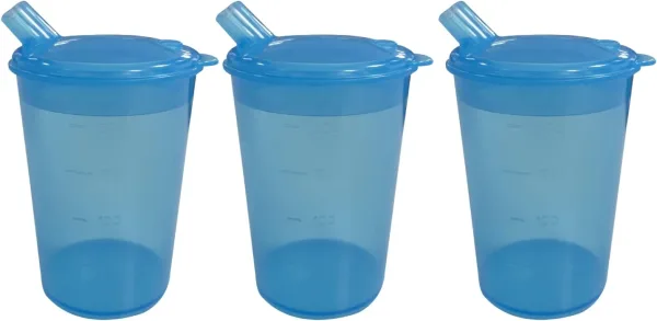 DR. BONE'S THERAPEUTICS 3 x Adult Convalescent Drinking Adult Sippy Cup/Feeding Cup/Beaker with Lip Spout Ideal for Those who Struggle with Solid Foods, Elderly, Less able (200ml) Blue