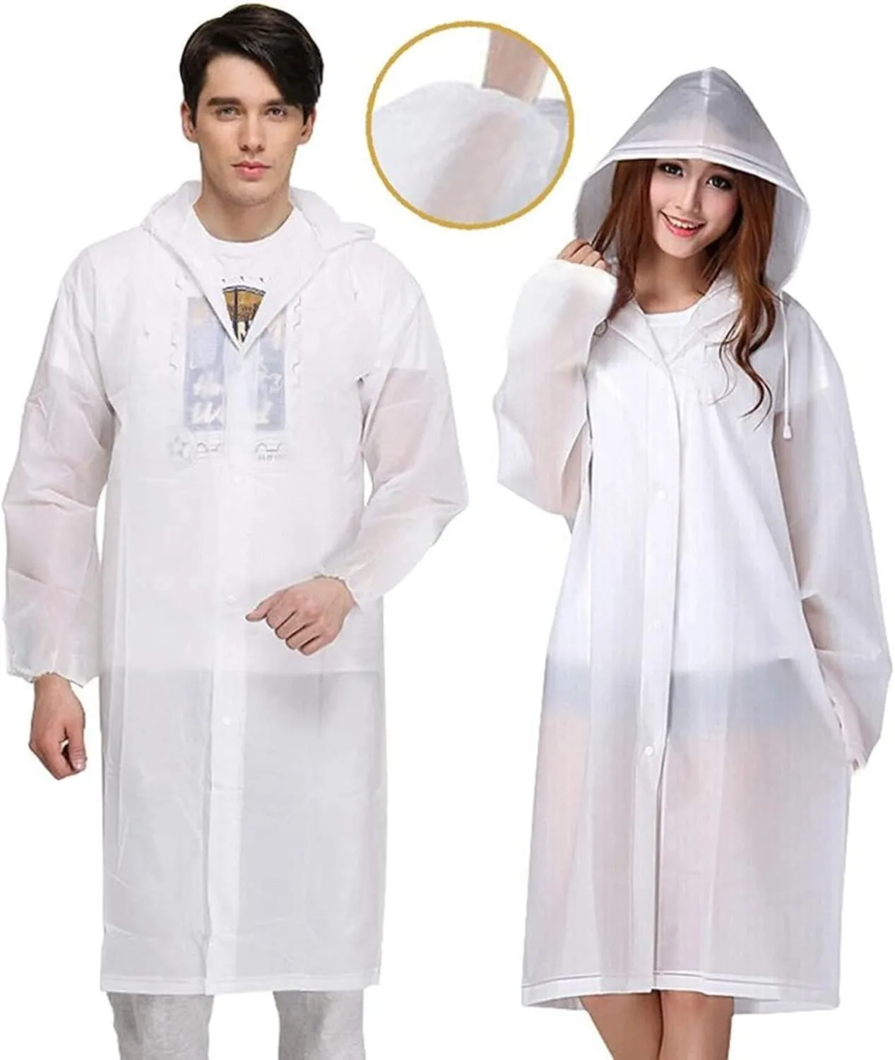 Wolvex Raincoats for Adults, Reusable Waterproof Rain Poncho Emergency Rain Coat with Hood and Sleeves, Lightweight EVA Rainwear, [ Pack of 1] Rain Coats for Men and Women (White)