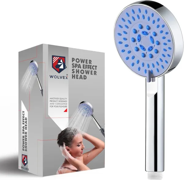 Shower Head, Wolvex® High Pressure Handheld Shower Head with 5 Spray Mode, Universal Water Saving Large Bathroom Shower Heads Set for Low Water Pressure, Chrome Tile & Pets