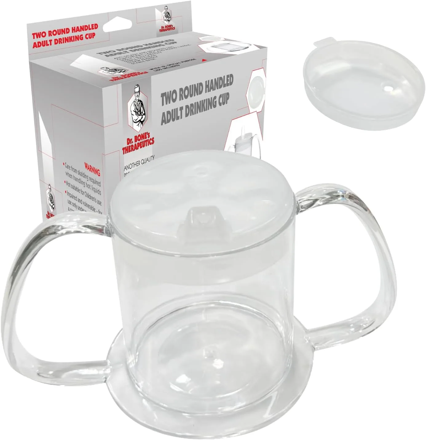 DR. BONE'S THERAPEUTICS Drinking Cup/Beaker/Mug/Sippy Cup for Disabled Adults with Easy Grip Handles Anti Splash Spout and Travel Lid