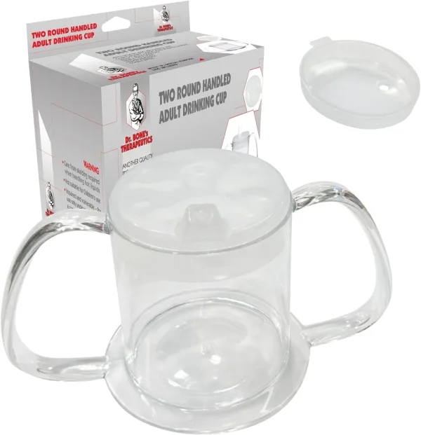 DR. BONE'S THERAPEUTICS Drinking Cup/Beaker/Mug/Sippy Cup for Disabled Adults with Easy Grip Handles Anti Splash Spout and Travel Lid