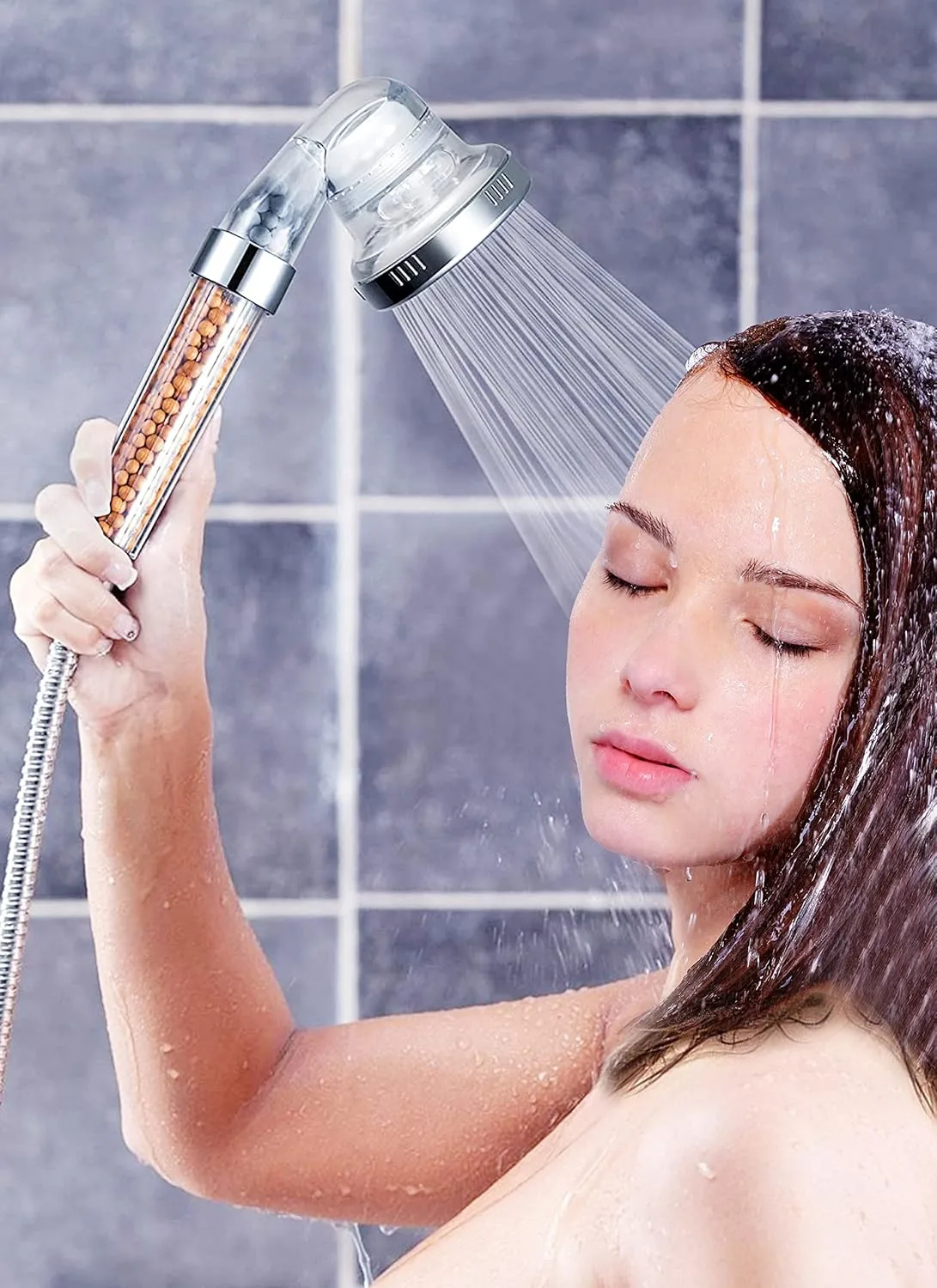 Wolvex® Water Saving High Pressure Shower Head, 3 Modes Handheld Spa Bath Shower Head Ionic Shower Head, 2-Layer Filtration Universal Shower head, ShowerHead For Hard Water Low Water Pressure Contains