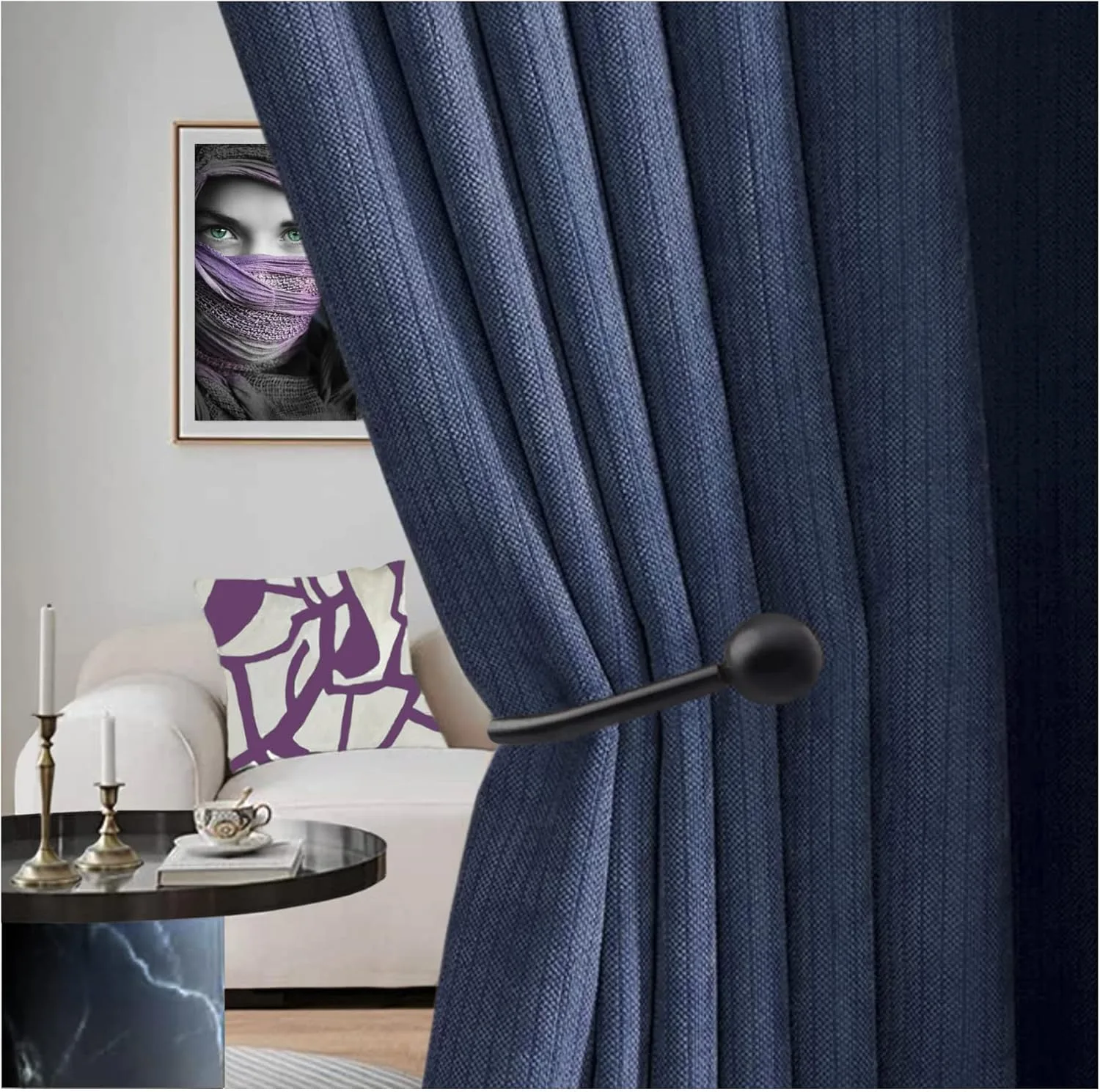 Pair of Aluminum Rust Proof Stylish Curtain Hold Back Metal Tie Tassel Arm Hook Loop Holder U Shaped -curtain tie backs and curtain hooks Drapery Holdbacks with Screws to Fixed Curtain (Painted Black)