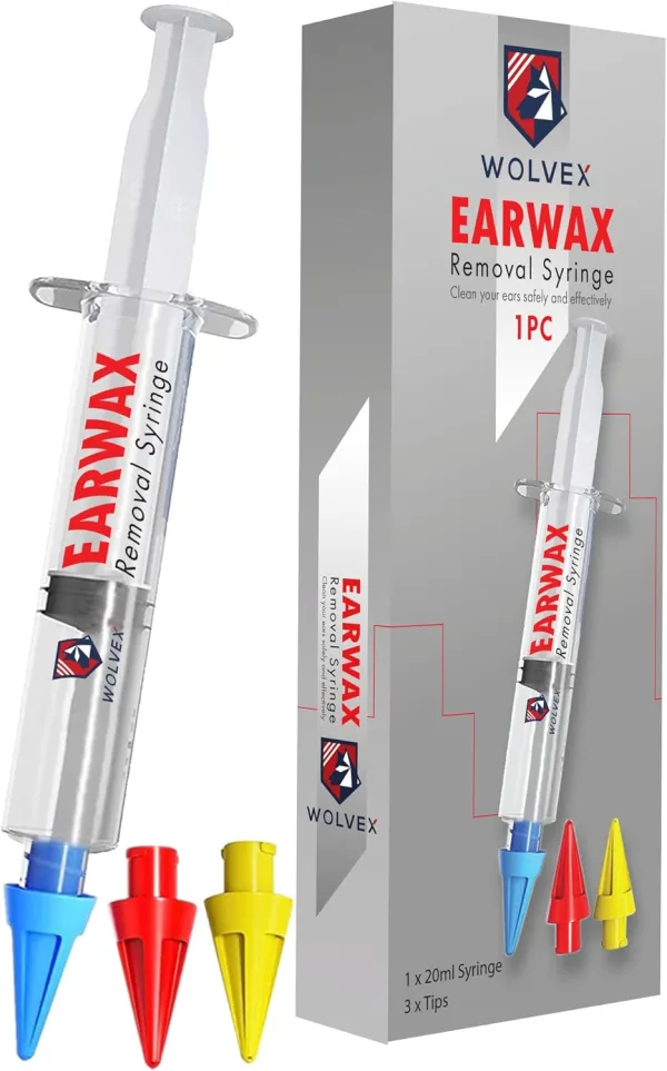 Wolvex Ear Wax Remover Syringe Kit with 3 x Soft Quad-Stream Ear Wax Removal Tips - Reusable Ear Wax Remover - Improves Hearing and Ear Health Naturally - Professional Ear Wax Remover
