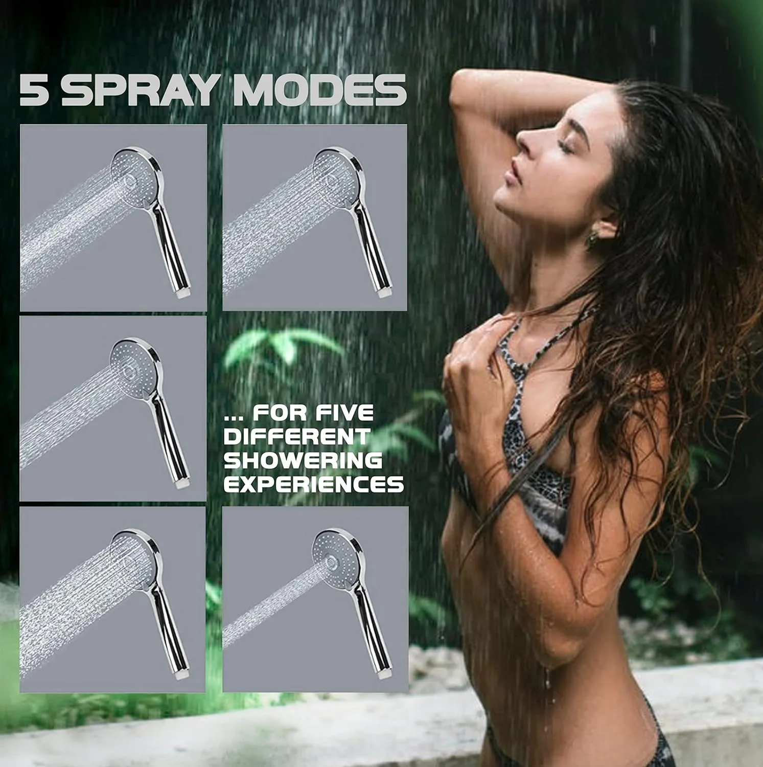 Eco Shower Head with Pause Mode and Massage Spa, Luxury Shower Head Experience Even at Low Water Pressure, 5 Spray Modes Universal Powerful Shower Head by Wolvex®