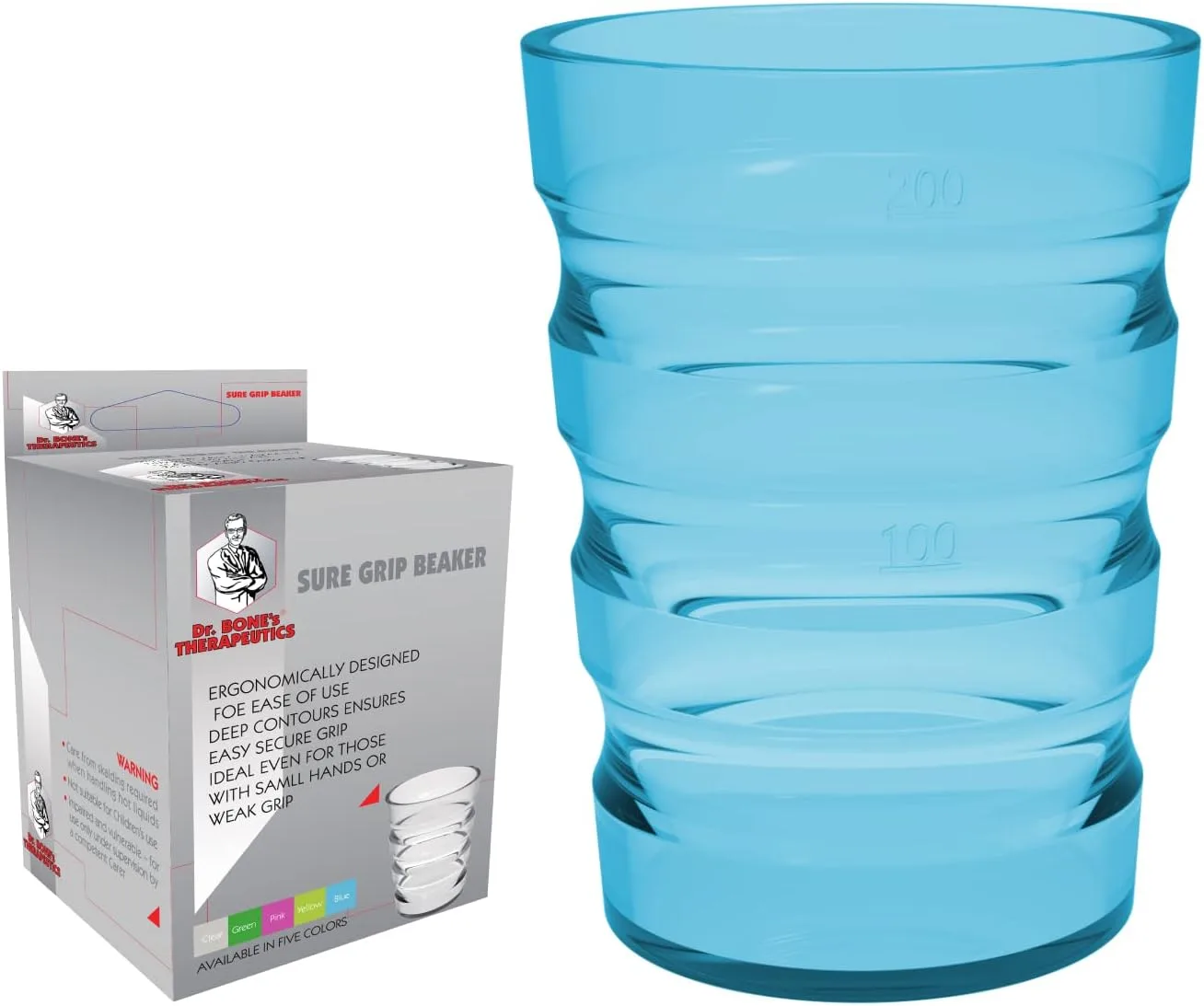 Dr. Bone's Therapeutics ® 200 ml Clear Non Spill Cup, Portable Travel Mug for Children, Elderly and Disabled Adult Drinking Cup/Beaker/Mug/Sippy Cup for Disabled Adults for Better Grip (Blue)