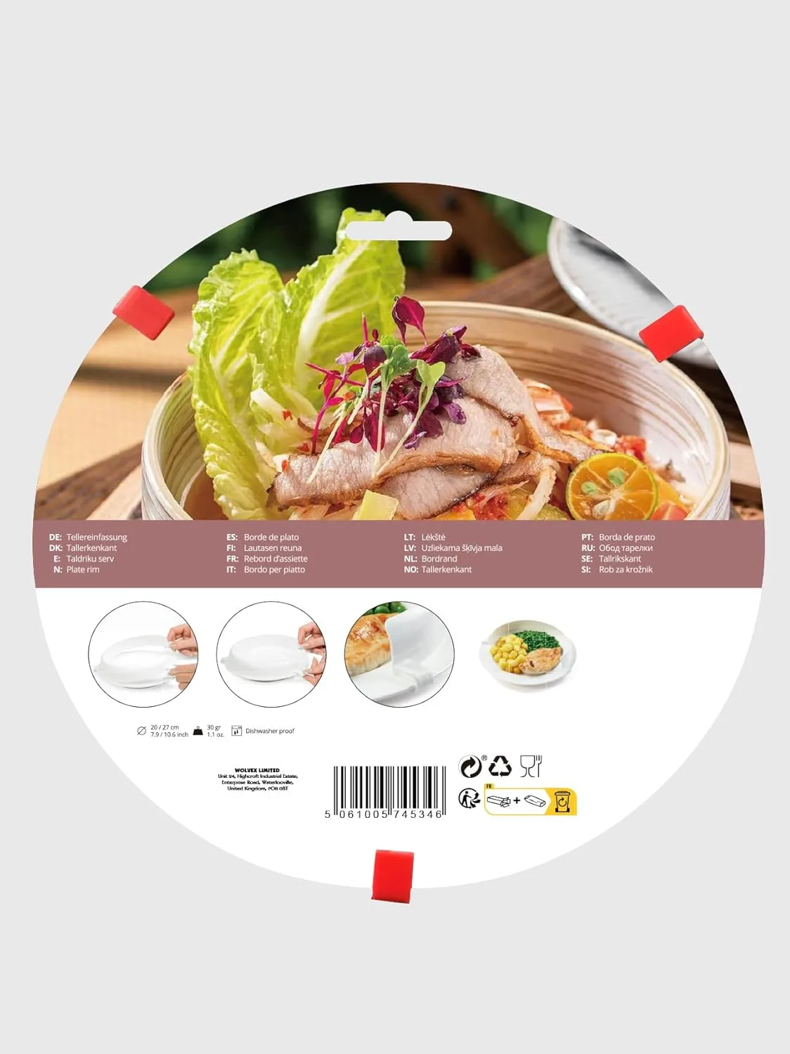 Wolvex ® Incurve Plate Surround - Non-Slip Dining Aid Plate Guard for Elderly, Disabled, and Handicapped Individuals to Improve Mealtime Independence (Red)