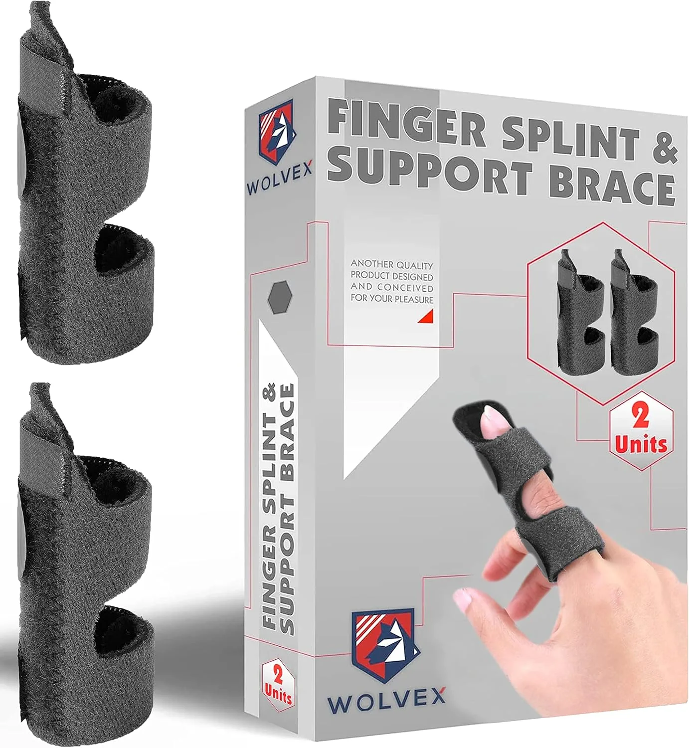 Wolvex 2pcs Finger Splints – Finger Support Brace – Trigger Finger Splint – Finger Straightener Finger Stabilizer and Finger Support with Adjustable Strap for Fixing (Black)