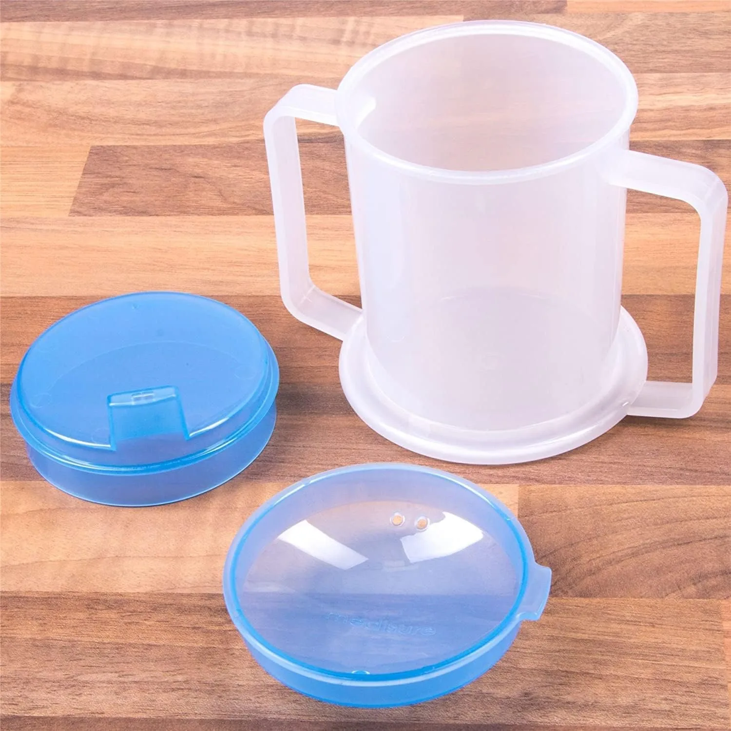 Wolvex 350ML Pack 2 Adult Drinking Cup Beaker with Handles & Anti Spill lids for Disabled Adults Dishwasher and Microwave Safe BPA, PVC and Latex Free