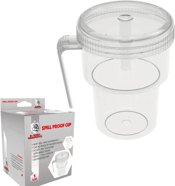 Dr. Bone's Therapeutics ® 200ml Kennedy Cup, Spillproof Adult Sippy Cup with Handle & Secure Lid, No Spill Cups for Hot & Cold Liquids Lying Down, Daily Living Glasses for Disabled, Elderly Sippy Cup