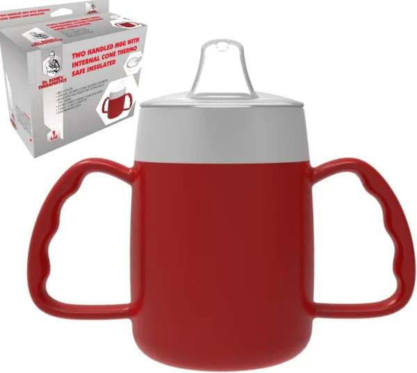 Two Handled 140ml Adult Drinking Cup, Internal Cone, and Spouted Lid. Perfect for A Spill-Proof Sipping Experience Adult Drinking Mug/Drinking Cup/Sippy Cup Get Your Drinking Aid Now! (BlackBerry)