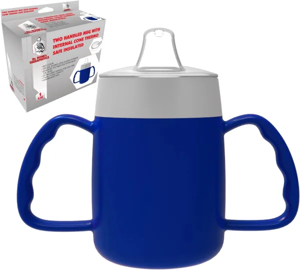 Two Handled 140ml Adult Drinking Cup, Internal Cone, and Spouted Lid. Perfect for A Spill-Proof Sipping Experience Adult Drinking Mug/Drinking Cup/Sippy Cup Get Your Drinking Aid Now! (BlackBerry)