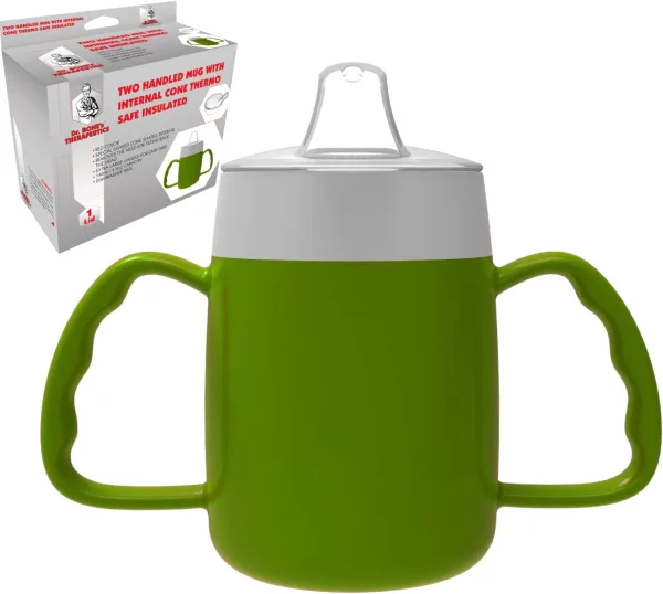 Two Handled 140ml Adult Drinking Cup, Internal Cone, and Spouted Lid. Perfect for A Spill-Proof Sipping Experience Adult Drinking Mug/Drinking Cup/Sippy Cup Get Your Drinking Aid Now! (BlackBerry)