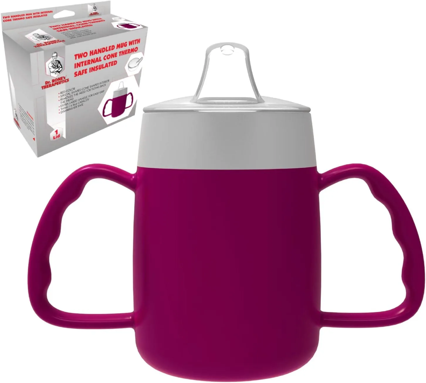 Two Handled 140ml Adult Drinking Cup, Internal Cone, and Spouted Lid. Perfect for A Spill-Proof Sipping Experience Adult Drinking Mug/Drinking Cup/Sippy Cup Get Your Drinking Aid