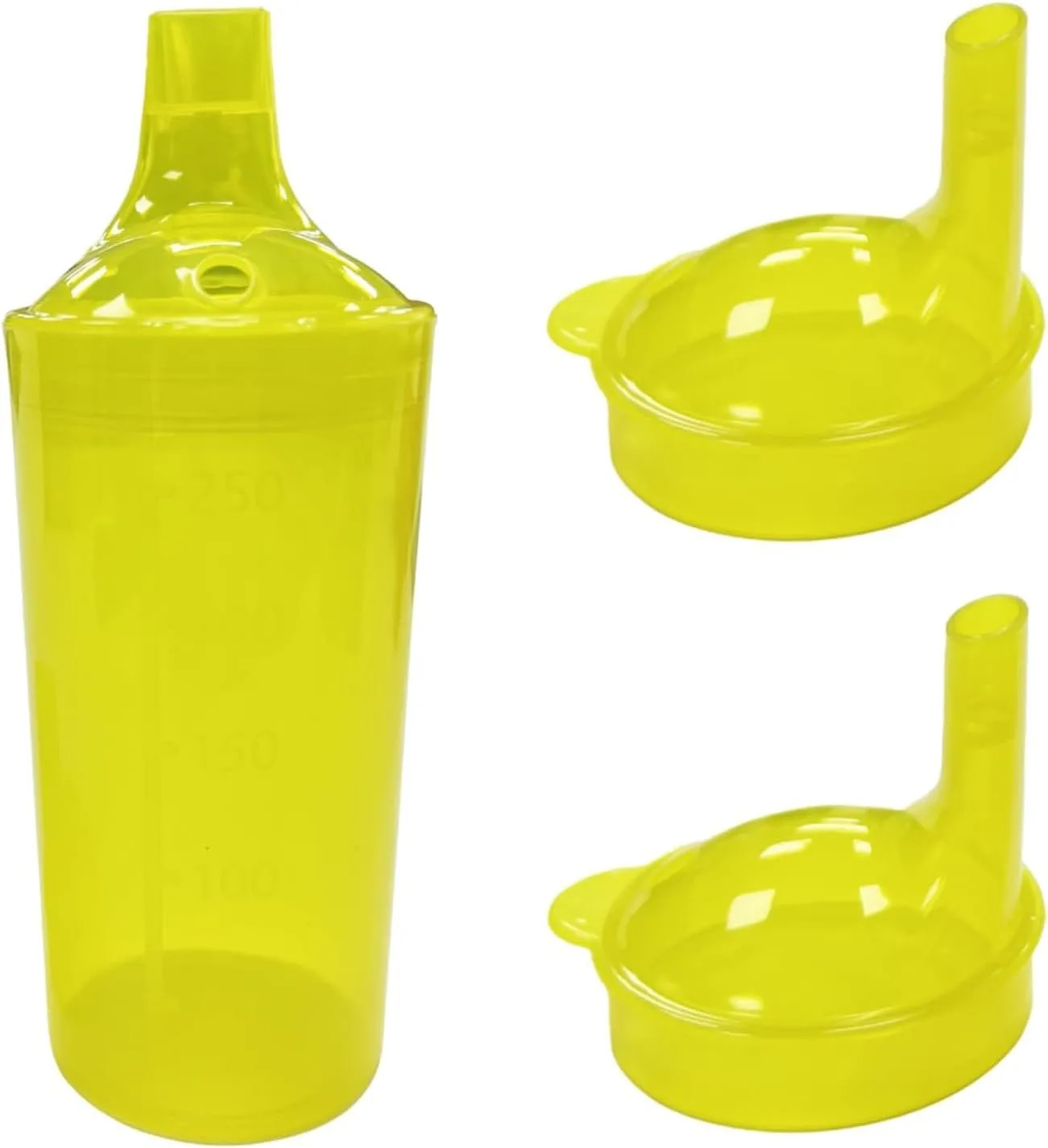Plastic Feeding Cup with 2 Lids Adult Feeder Beaker with Large & Small Spouts, Straw Holes – Ideal for Liquids & Blended Foods – Easy to Hold, Spill-Resistant, Perfect for Home & Hospital Use (Yellow)